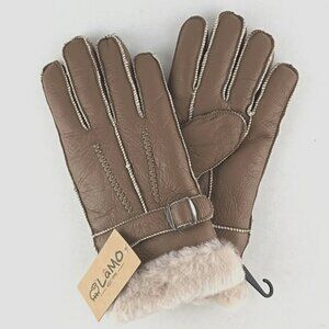 LAMO Women's 100% Australian Sheepskin Taupe Leather Gloves Stitches Size Large